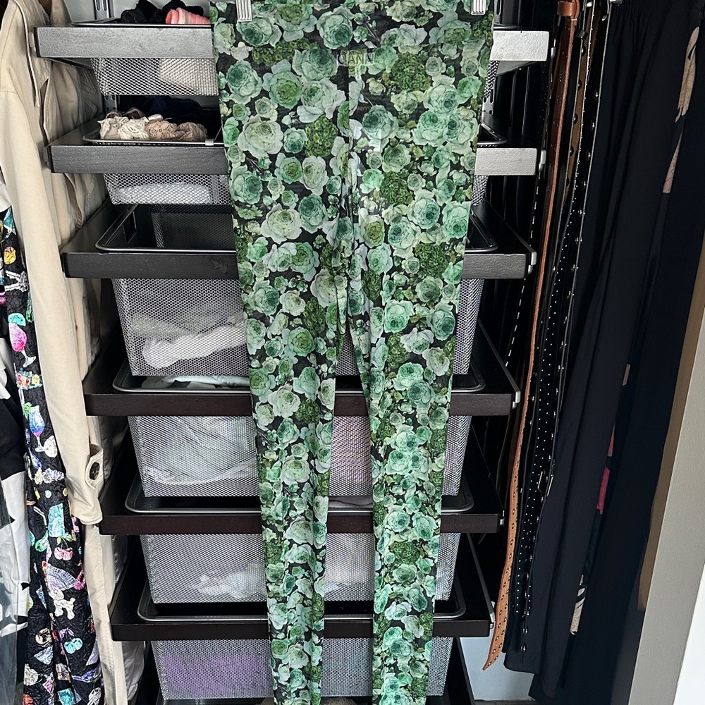 Ganni multi Green print sheer leggings size 32